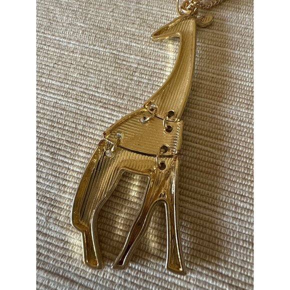 Gold-Tone Giraffe Pendant Necklace With Green Enamel On Long Chain - Picture 5 of 15